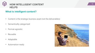 13
• Content is the strategic business asset (not the deliverables)
• Semantically categorised
• Format-agnostic
• Reusable
• Adaptable
• Automation-ready
HOW INTELLIGENT CONTENT
HELPS
What is intelligent content?
 
