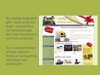 $40,256 total giftsIntroduced year round School Fundraising focused campaignRe-launched holiday  focused campaign September 2007703 total donors – 544 in DecemberAverage gift $97.76$68,725 total giftsCampaign Year 2 – 2006Launched October 2006520 total donors – 462 in DecemberAverage gift $96.32$50,085 total gifts