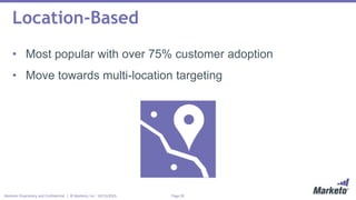 Page 20Marketo Proprietary and Confidential | © Marketo, Inc. 10/15/2015
Location-Based
• Most popular with over 75% customer adoption
• Move towards multi-location targeting
 