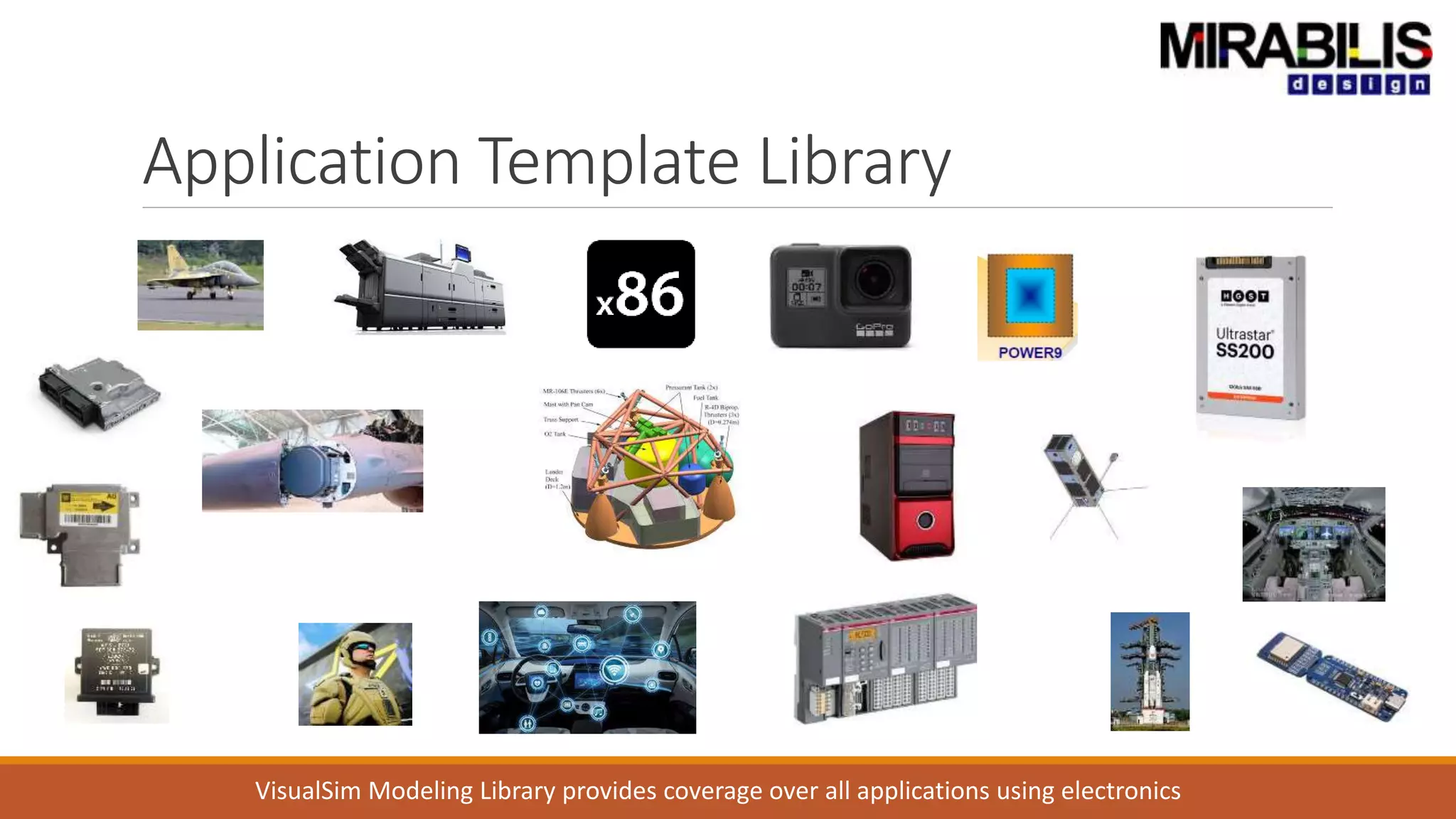 Application Template Library
VisualSim Modeling Library provides coverage over all applications using electronics
 