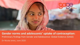 Adolescent girl at a recycling plant in Dhaka, Bangladesh © Nathalie Bertrams / GAGE 2019
Dr Nicola Jones, June 2020
Gender norms and adolescents’ uptake of contraception:
Preliminary findings from Gender and Adolescence: Global Evidence (GAGE)
 