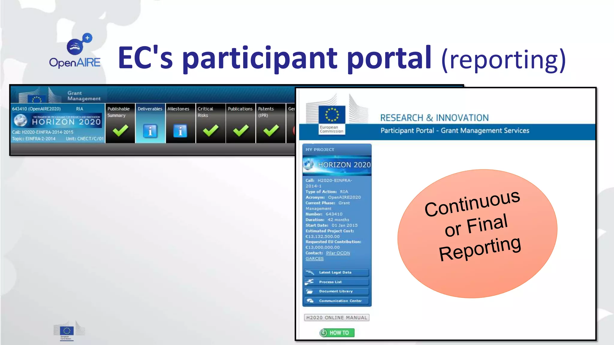 EC's participant portal (reporting)
 