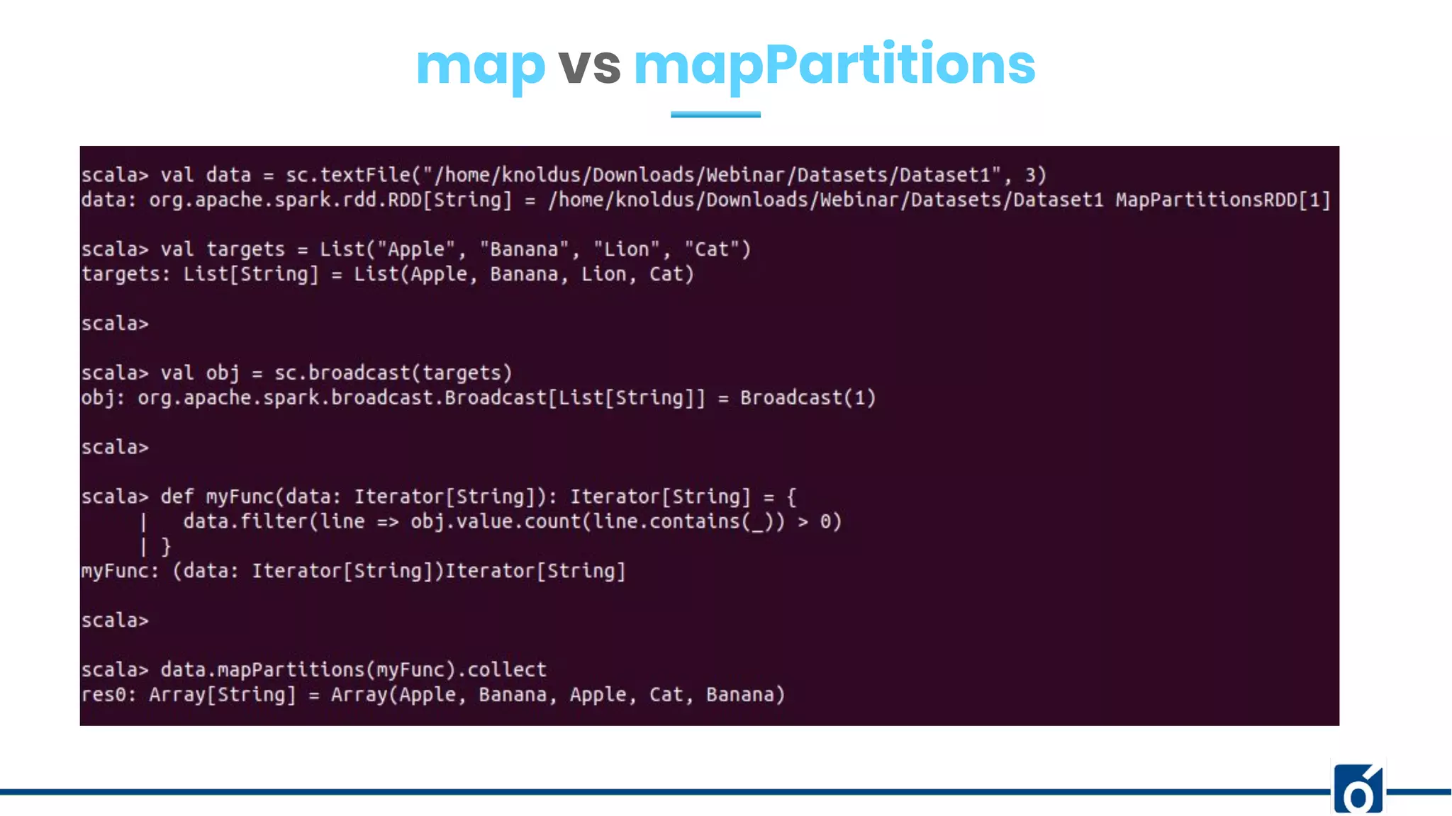 map vs mapPartitions
 