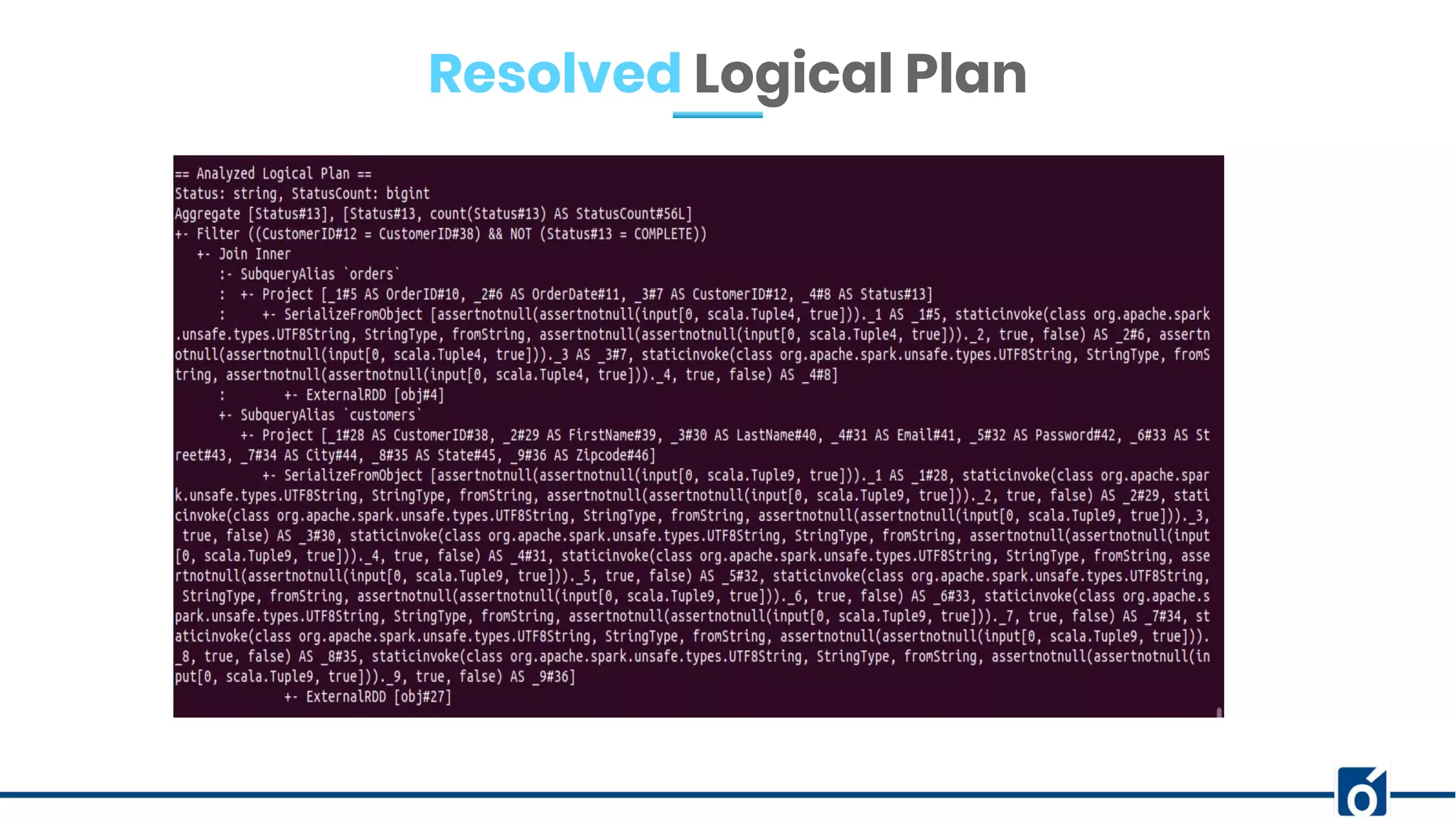 Resolved Logical Plan
 