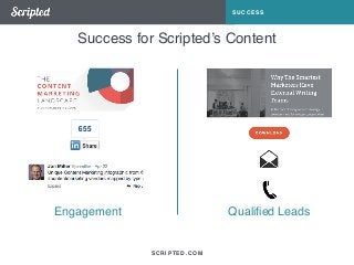 SCRIPTED.COM 
SUCCESS 
Success for Scripted’s Content 
Engagement Qualified Leads 
 