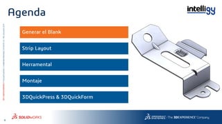 4
3DS.COM/SOLIDWORKS©DassaultSystèmes|ConfidentialInformation|6/13/2018|ref.:3DS_Document_2015
Agenda
Generar el Blank
Strip Layout
Herramental
Montaje
3DQuickPress & 3DQuickForm
 
