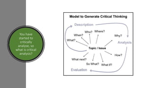 You have
started to
critically
analyse, so
what is critical
analysis?
 