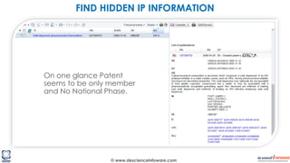 © www.descienceinfoware.com
On one glance Patent
seems to be only member
and No National Phase.
FIND HIDDEN IP INFORMATION
 