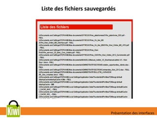 Liste des fichiers sauvegardés
Présentation des interfaces
 