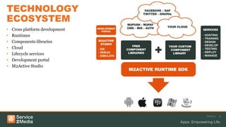TECHNOLOGY
ECOSYSTEM
•   Cross platform development
•   Runtimes
•   Components libraries
•   Cloud
•   Lifecycle services
•   Development portal
•   M2Active Studio




                                 Webinar   13
 