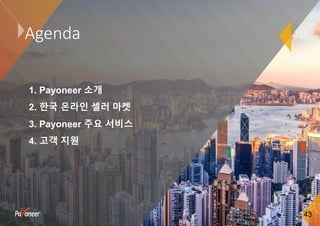 Agenda
43
1. Payoneer 소개
2. 한국 온라인 셀러 마켓
3. Payoneer 주요 서비스
4. 고객 지원
 