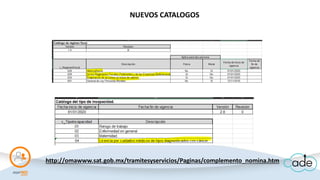 NUEVOS CATALOGOS
http://omawww.sat.gob.mx/tramitesyservicios/Paginas/complemento_nomina.htm
 