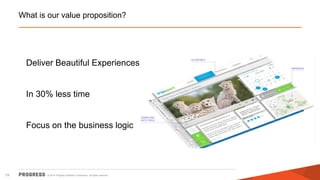 © 2014 Progress Software Corporation. All rights reserved.19
What is our value proposition?
Deliver Beautiful Experiences
In 30% less time
Focus on the business logic
 