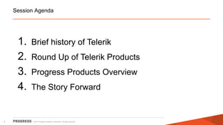 © 2014 Progress Software Corporation. All rights reserved.3
1. Brief history of Telerik
2. Round Up of Telerik Products
3. Progress Products Overview
4. The Story Forward
Session Agenda
 