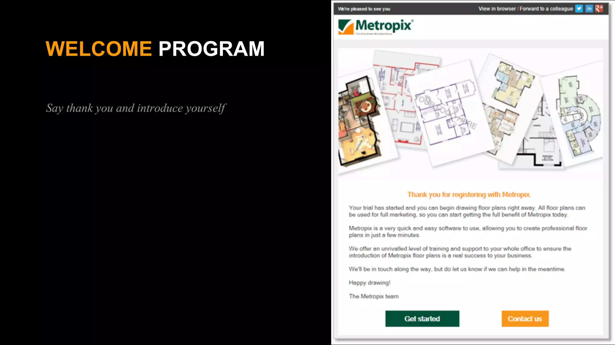 WELCOME PROGRAM
Say thank you and introduce yourself
 