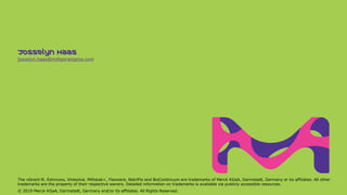 josselyn.haas@milliporesigma.com
Josselyn Haas
The vibrant M, Eshmuno, Viresolve, Millistak+, Flexware, NatriFlo and BioContinuum are trademarks of Merck KGaA, Darmstadt, Germany or its affiliates. All other
trademarks are the property of their respective owners. Detailed information on trademarks is available via publicly accessible resources.
© 2019 Merck KGaA, Darmstadt, Germany and/or its affiliates. All Rights Reserved.
 