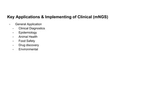 Key Applications & Implementing of Clinical (mNGS)
- General Application
- Clinical Diagnostics
- Epidemiology
- Animal Health
- Food Safety
- Drug discovery
- Environmental
 