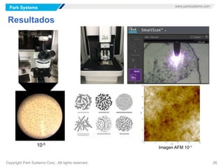 Park Systems www.parksystems.com
Copyright Park Systems Corp., All rights reserved. 26
Resultados
Imagen AFM 10-110-5
 