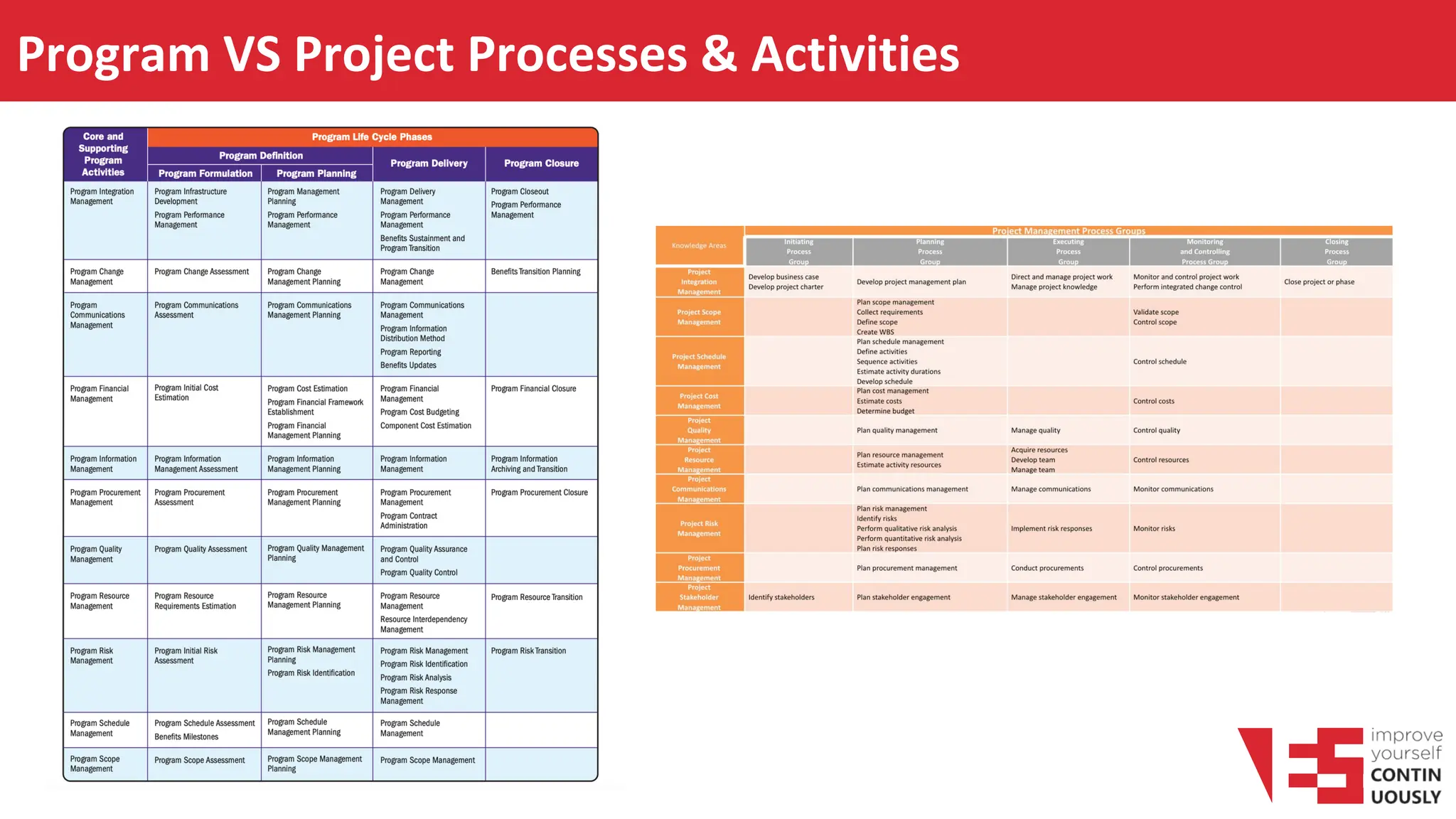 Program VS Project Processes & Activities
 