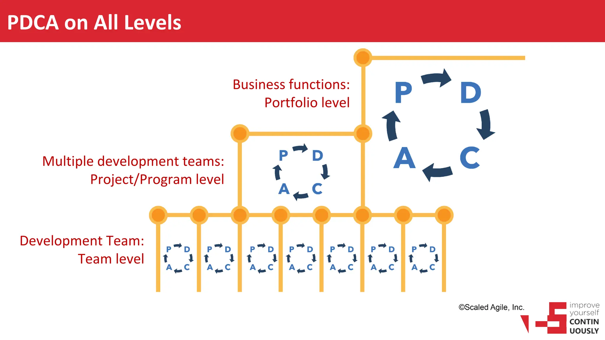 PDCA on All Levels
Business functions:
Portfolio level
Multiple development teams:
Project/Program level
Development Team:
Team level
 
