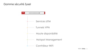 6© 2017
Gamme sécurité Zyxel
Services UTM
Tunnels VPN
Haute disponibilité
Hotspot Management
Contrôleur WiFi
 