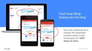 Proprietary & Confidential
Once the collapsed ad is
clicked, the expanded
creative opens in the
email pane, for 100%
share of voice
Cách hoạt động:
Quảng cáo mở rộng
 