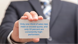 Only one-third of sales reps
meet or exceed quota, and
only 10 percent are
consistently high-
performers.
 