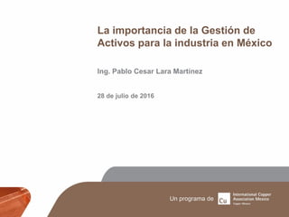 La importancia de la Gestión de
Activos para la industria en México
Ing. Pablo Cesar Lara Martínez
28 de julio de 2016
 