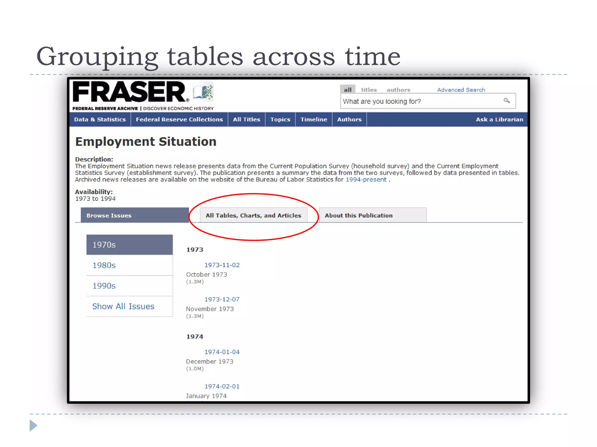 Grouping tables across time
 