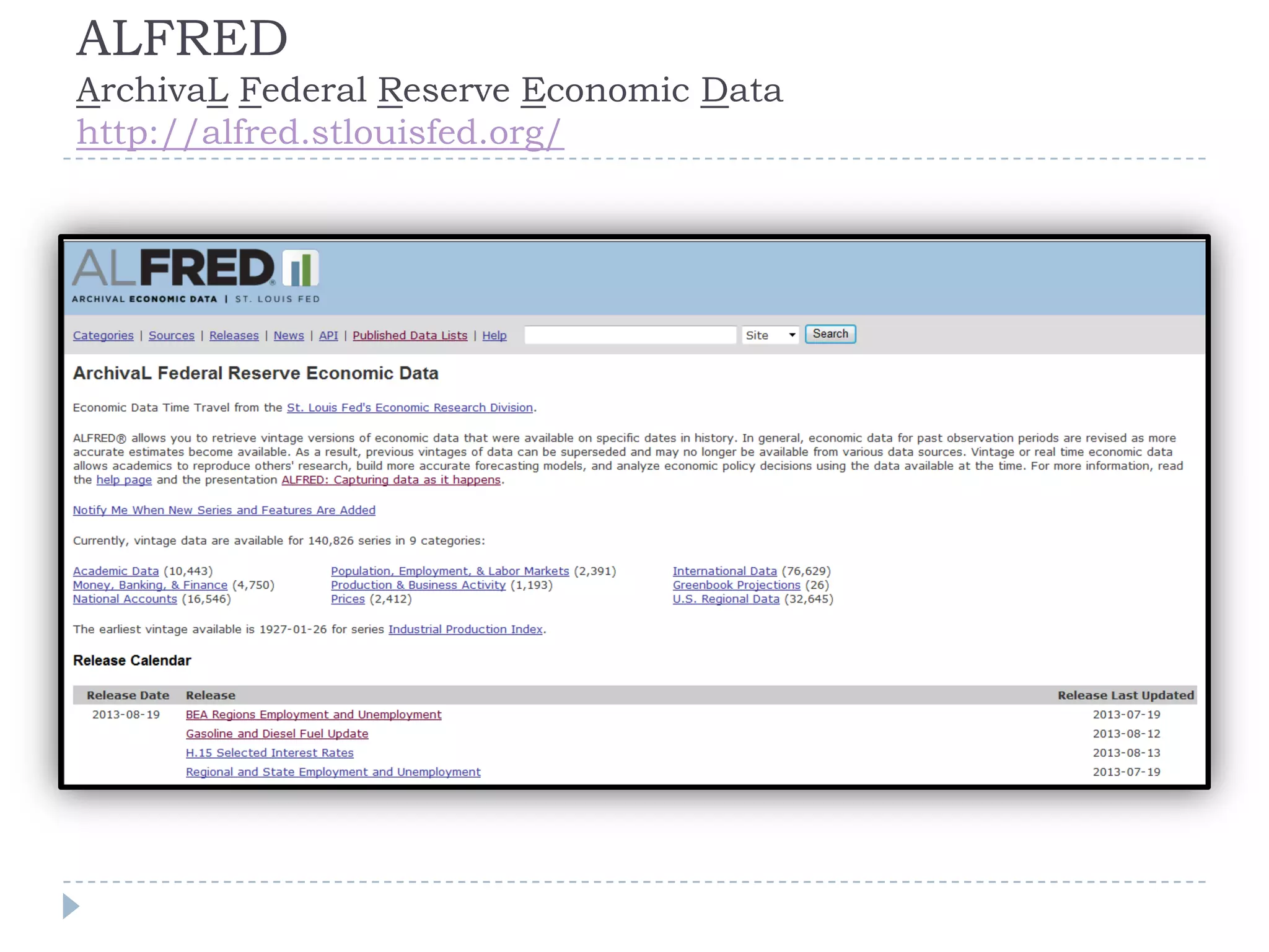 ALFRED
ArchivaL Federal Reserve Economic Data
http://alfred.stlouisfed.org/
 