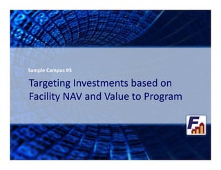 24 
Sample Campus #3 
Targeting Investments based on 
Facility NAV and Value to Program 
 