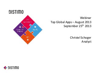 Webinar
Top Global Apps – August 2013
September 25th 2013
Christel Schoger
Analyst
 
