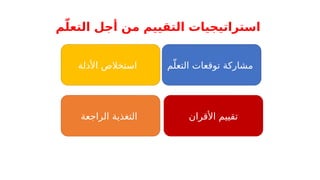 ‫م‬ّ‫التعل‬ ‫أجل‬ ‫من‬ ‫التقييم‬ ‫استراتيجيات‬
‫م‬ّ‫التعل‬ ‫توقعات‬ ‫مشاركة‬
‫األدلة‬ ‫استخالص‬
‫الراجعة‬ ‫التغذية‬ ‫األقران‬ ‫تقييم‬
 