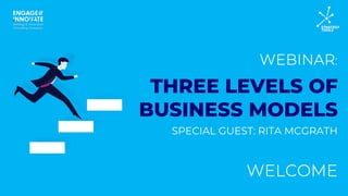 WEBINAR:
WELCOME
THREE LEVELS OF
BUSINESS MODELS
SPECIAL GUEST: RITA MCGRATH
 