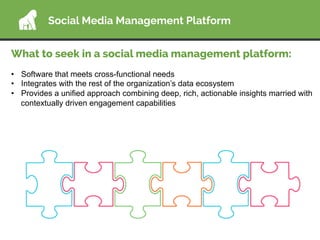 Social Media Management Platform
What to seek in a social media management platform:
•  Software that meets cross-function...
