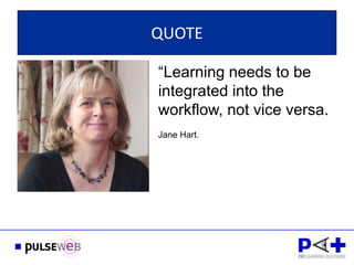 QUOTE

“Learning needs to be
integrated into the
workflow, not vice versa.
Jane Hart.
 