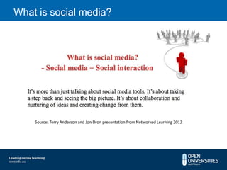 What is social media?




    Source: Terry Anderson and Jon Dron presentation from Networked Learning 2012
 