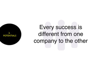 Every success is
    2.
POTENTIALS     different from one
             company to the other
 