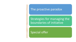 The proactive paradox
Strategies for managing the
boundaries of initiative
Special offer
 
