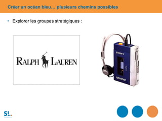 Créer un océan bleu… plusieurs chemins possibles
• Explorer les groupes stratégiques :
 