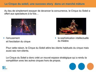 Pour cette raison, le Cirque du Soleil attire les clients habituels du cirque mais
aussi ses non-clients.
Le Cirque du Sol...