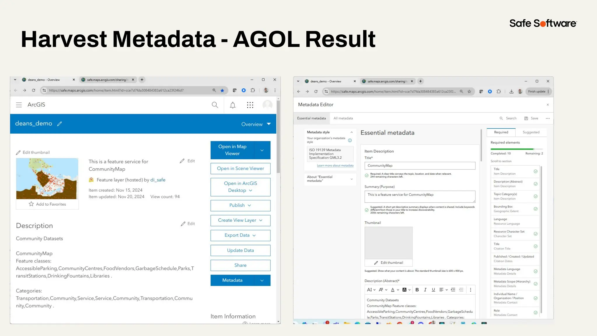 Harvest Metadata - AGOL Result
 