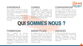 5
QUI SOMMES NOUS ?
Nous travaillons sur les outils Atlassian
depuis 2010. Et nous avons accompagné
une cinquantaine d’entreprises en France
et à l’étranger.
Nos consultants comptent parmi les plus
expérimentés du marché. Ils ont travaillé
pour les principaux intégrateurs Atlassian
en Europe.
EXPERIENCE
Notre équipe de consultants vous
accompagne dans la formalisation de vos
besoins. Leur longue expérience
d’intégrateur Atlassian, ainsi que leur
maîtrise des bonnes pratiques de
l’écosystème Atlassian sont autant d’atout
qu’ils mettront à votre disposition.
CONSEIL
Une fois le besoin formalisé, nos vous
accompagnons dans le choix des outils et
leur implémentation au sein de votre
organisation. Nous savons faire preuve de
mesure et de créativité pour trouver la
solution la plus adaptée à vos besoins
CONFIGURATION
Avec 2 sessions de formation
interentreprises par mois et des
formations intra-entreprises, à la demande,
tout au long de l’année, l’expertise
pédagogique de nos consultants n’est plus
à démontrer. Contactez-nous pour toute
question liée au financement ou à votre
inscription.
FORMATIONS
En travaillant avec nous, vous faites le
choix d’un partenaire qui saura vous
accompagner dans le choix des plugins qui
apporteront le plus de valeur ajoutée à
votre plateforme Atlassian, du fait de notre
activité de veille et de notre grande
expérience du sujet
MARKETPLACE
En plus de l’accompagnement technique,
nous accompagnons nos clients dans le
processus d’acquisition et de
renouvellement de leurs licences Atlassian.
Voire, dans l’acquisition de licences
d’évaluation.
LICENCES
 