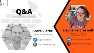 Webinar Coordinator,
Architecture Focus
Pedro Clarke
Director, Principal Architec
t
Stephanie Braswell
/in/pedro-clarke /i...