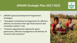 APAARI Strategic Plan 2017-2022
• APAARI Capacity Development Programme’s
Strategies:
• “Strengthen institutional arrangem...