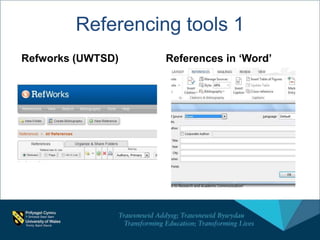 Referencing tools 1
Refworks (UWTSD) References in ‘Word’
 