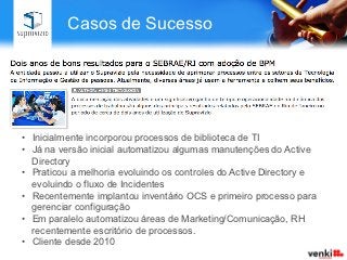 Principais Desafios

    •  O CMDB não pode ser um simples repositório
    •  Ele deve estar integrado aos processos de TI


Novo hardware
Novo software
Novo componente
Novo componente impressora
Novo componente placa de rede
Novo componente controladora
Nova instalação de software
Nova instalação de software em blacklist
Nova memória
Retirada de memória
Retirada de componente
Retirada de monitor
Retirada de controladora
Retirada de placa de som
Desinstalação de software
... outros
 