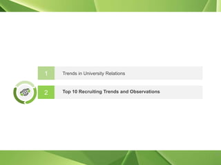 10
2 Top 10 Recruiting Trends and Observations
1 Trends in University Relations
 