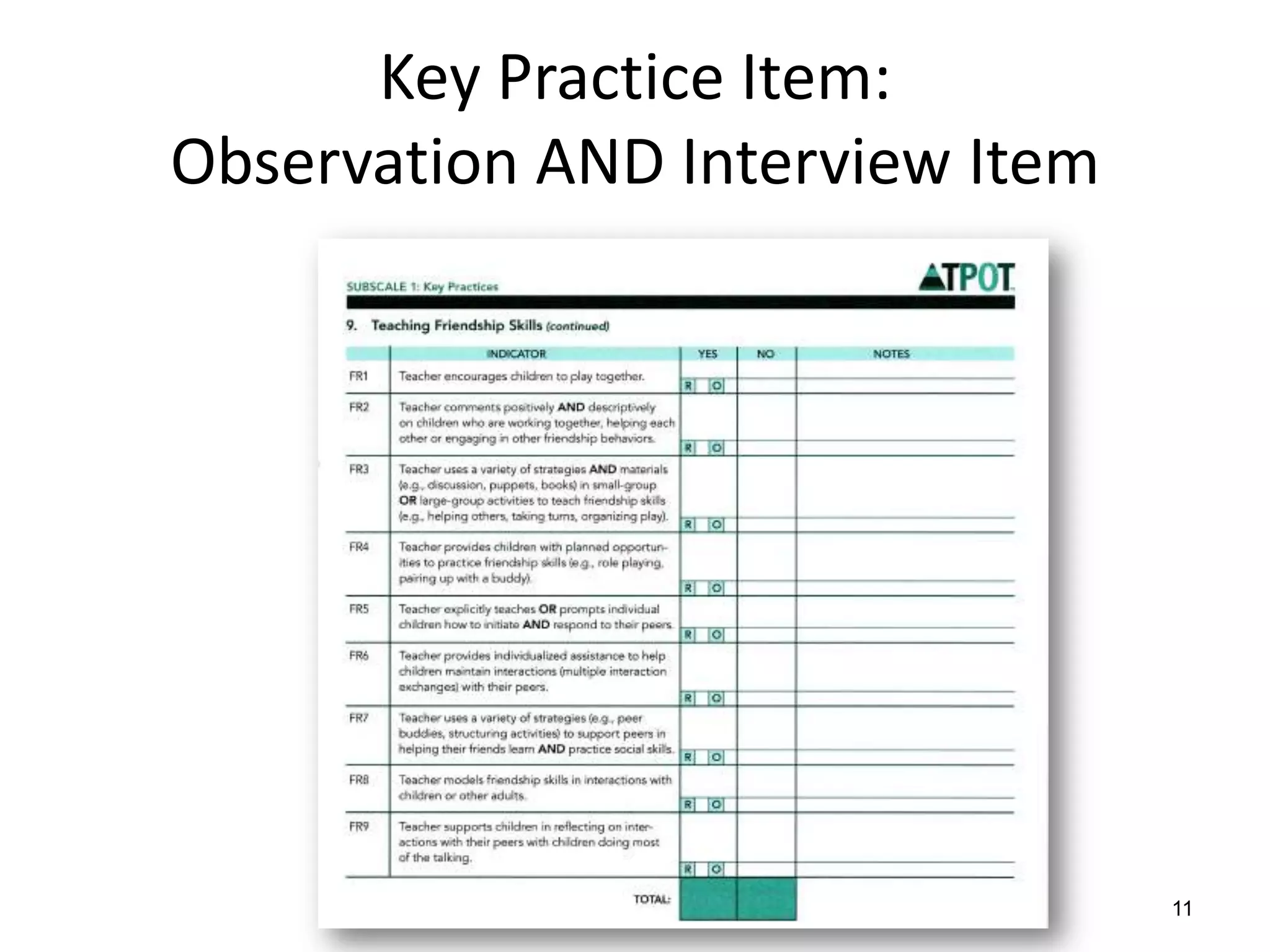 Key Practice Item:
Observation AND Interview Item
11
 