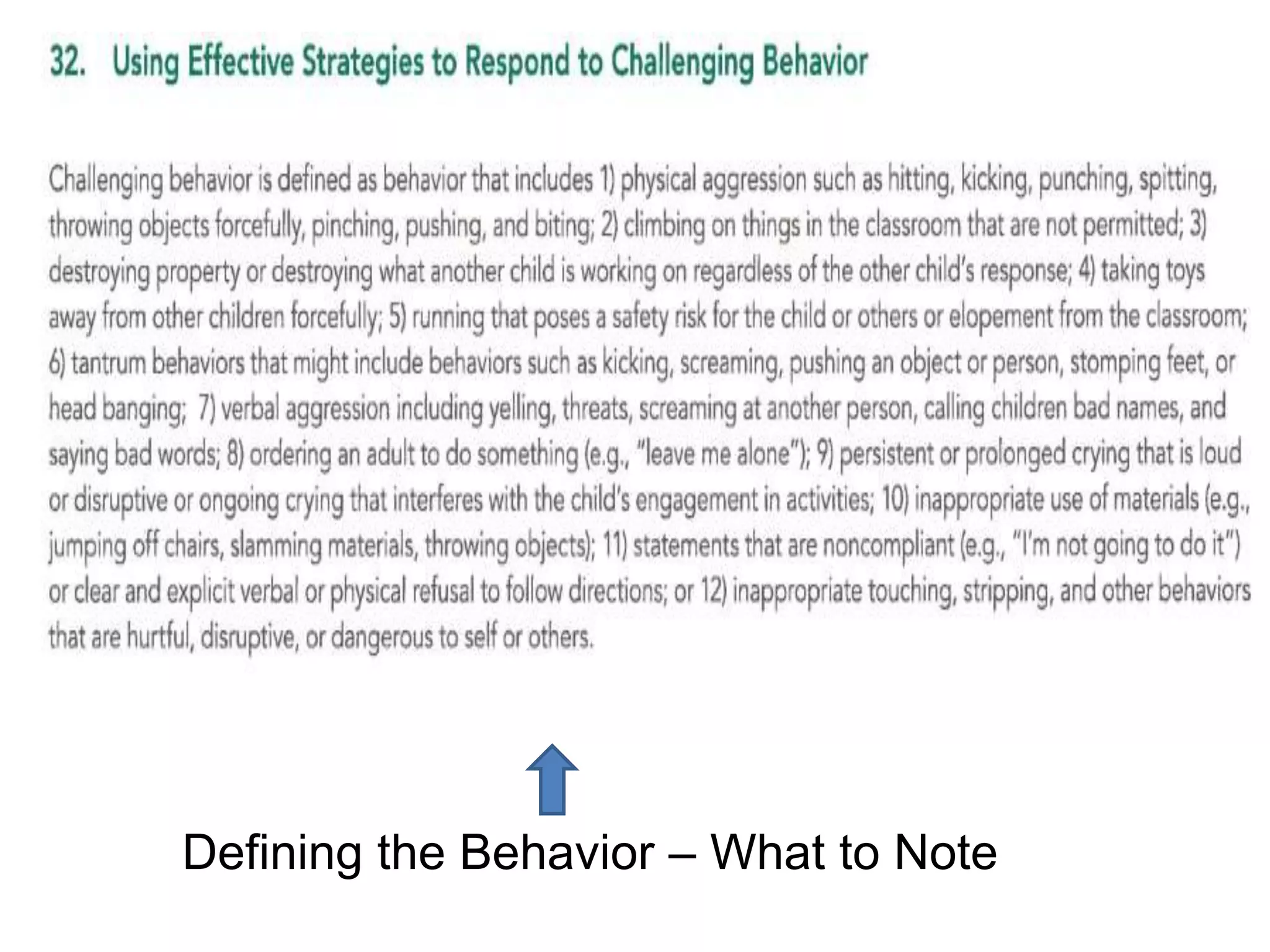 Defining the Behavior – What to Note
 